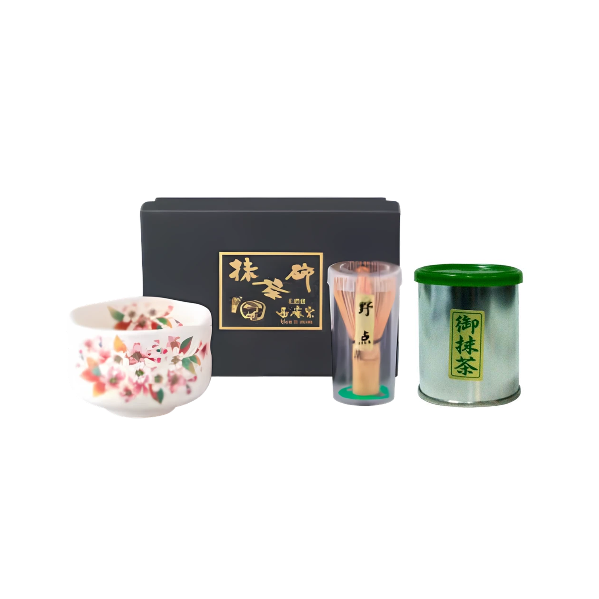 Cherry Blossoms Tea Bowl & Whisk Set With Matcha Powder Bundle