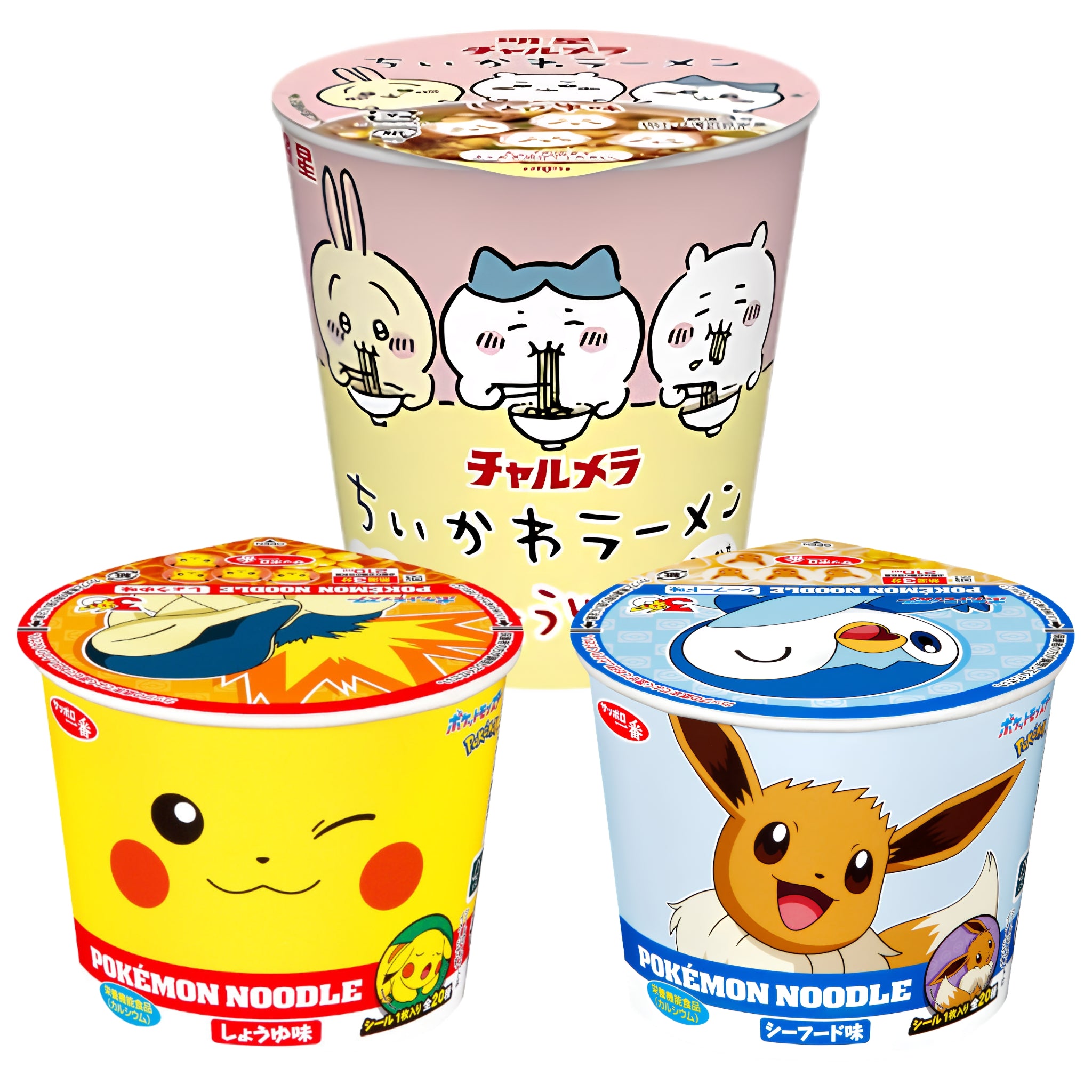 Chiikawa & Pokémon Character Ramen Variety Pack (3 Cups)