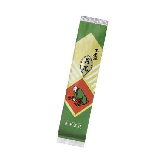 A packaged sample of Gyokuro Togen green tea leaves from Japan, displayed against a white background.