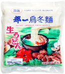 Packaging of Miyakoichi Fresh Udon without soup 200g showing the product and its ingredients with Japanese text and a picture of a bowl of udon noodles.