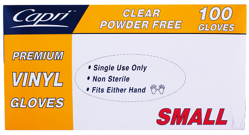 “Capri” Glove Vinyl Powder Free Small 100pcs