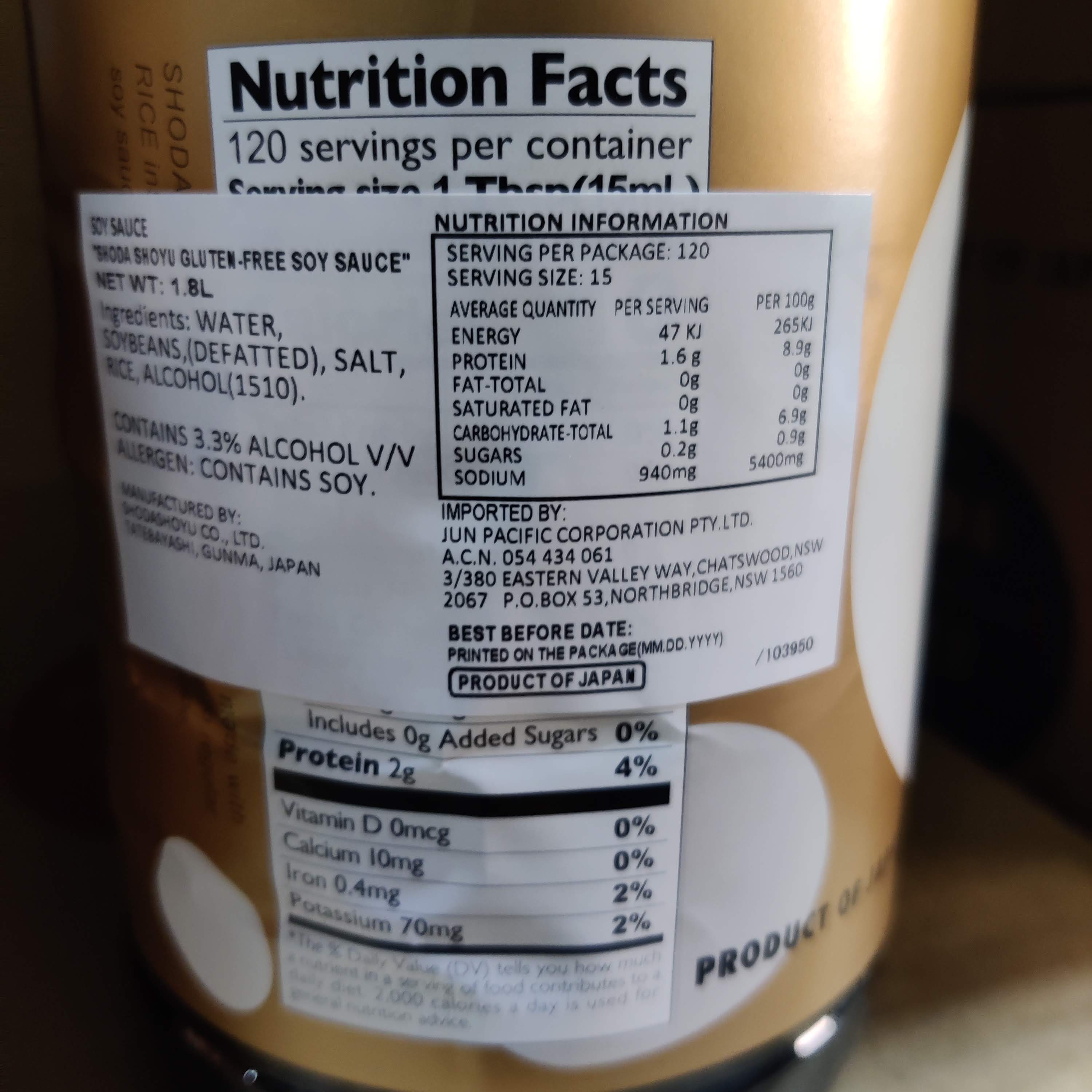 Shoda Gluten Free Soy Sauce 1.8L